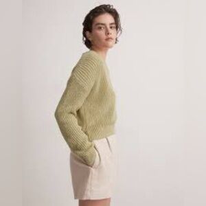 Madewell Textural-Knit Olive Knit Cropped Cotton Sweater Size XXL